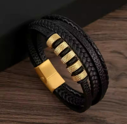 Bracelet Leather Men Gold