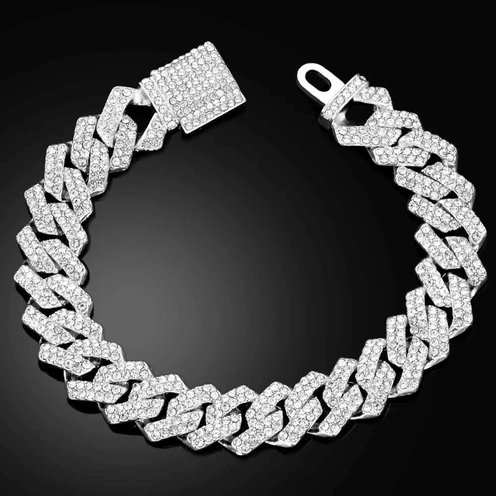 Bracelet Hip Hop Men Woman 14mm Cuban Link Chain Bling Ice Out