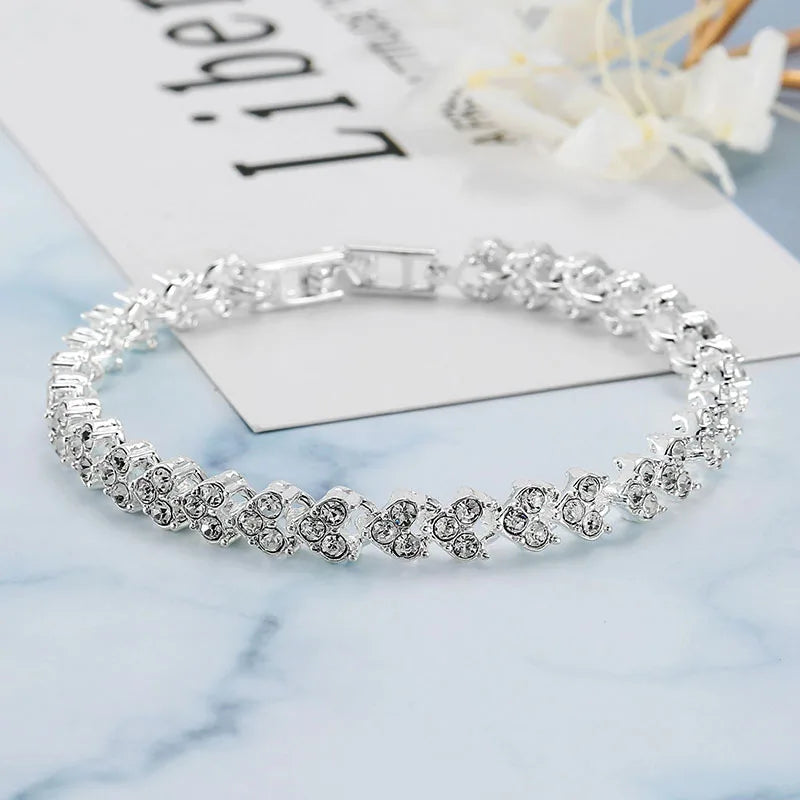 Bracelets for Women Crystal Zircon Roman Style White Silver Plated CZ Classic Tennis Bracelet