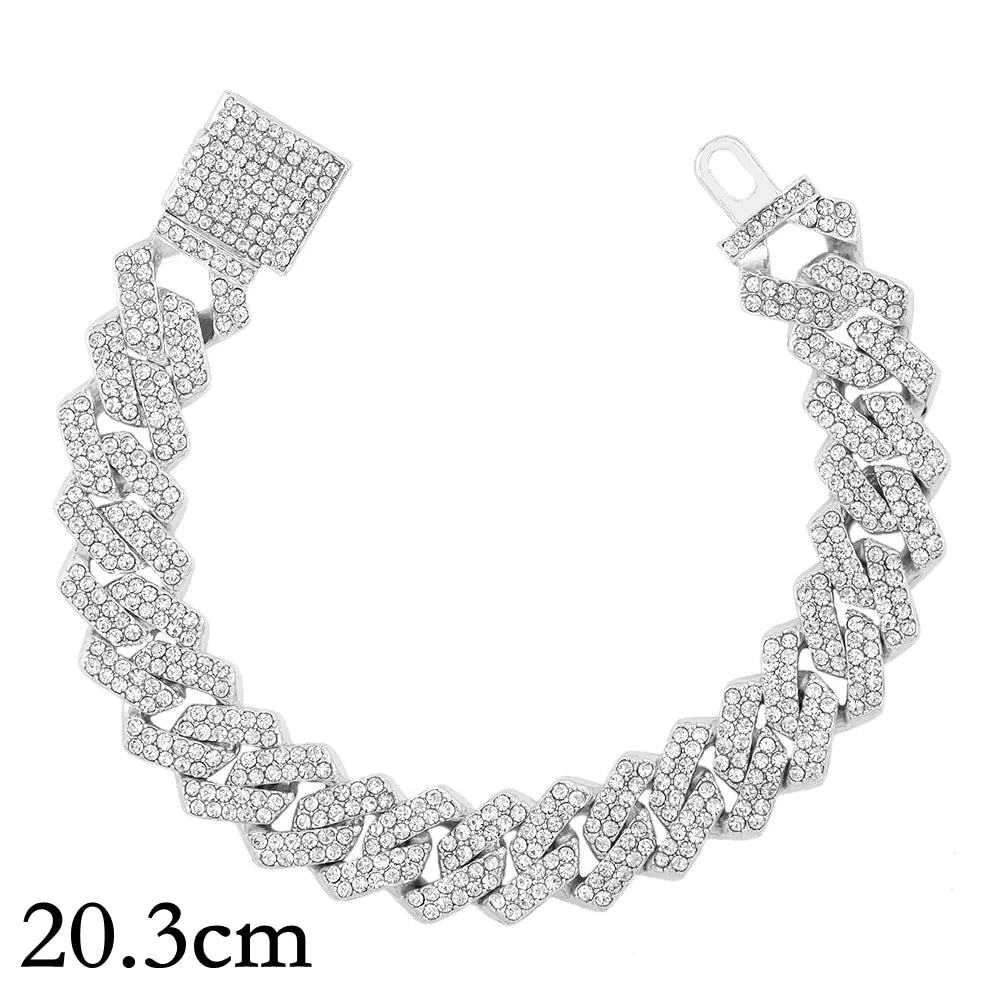 Bracelet Hip Hop Men Woman 14mm Cuban Link Chain Bling Ice Out