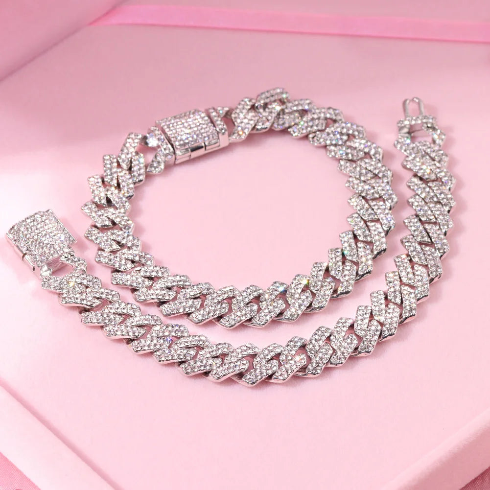 Bracelet Hip Hop Men Woman 14mm Cuban Link Chain Bling Ice Out