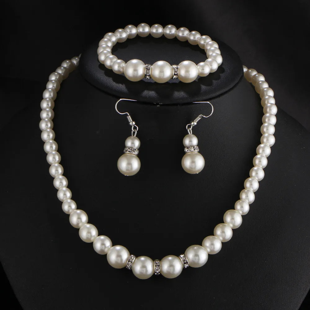 Set Necklace+Bracelet+Earrings Pearl